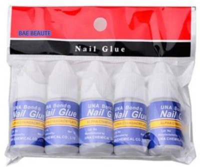 BAE BEAUTE 5Pcs Nail Glue For Artificial Nail Waterproof Nail Adhesive Bottle Acrylic nails Professional Nail Art Gum Fake Nails Extension(WHITE)
