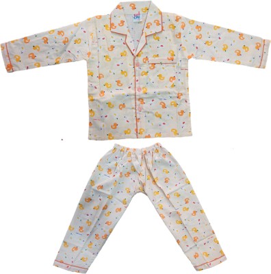 udachi Baby Boys & Baby Girls Printed Orange Shirt & Pyjama set