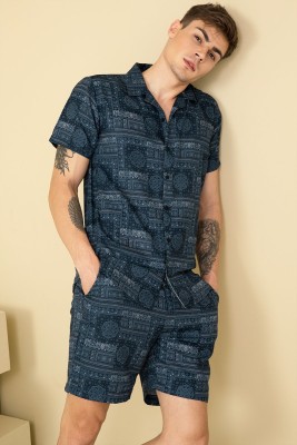 Radhe Fashion Men Printed Blue Top & Shorts Set