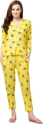 Pretty Creation Women Printed Yellow Shirt & Pyjama set