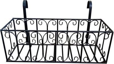 EzzuCrafts Hanging Flower Railing Planter Vase Metal Iron Wall Hanging Planter Bucket Flower Holders for Railing Fence Balcony Garden Home Decoration Colour Black Plant Container Set(Metal)