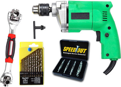 Shopper52 10mm Powerful Electric Drill Machine with 13Pcs Drill Bit Set, Screw Remover Extractor and 48in1 Wrench Spanner Set DRL13PSOUT48in1 Angle Drill(10 mm Chuck Size)