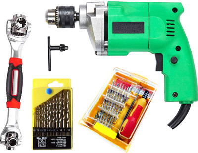 Shopper52 10mm Powerful Electric Drill Machine with 13Pcs Drill Bit Set, 32PC Srewdriver Jackly and 48in1 Wrench Spanner Set DRL13PTLSQ48in1 Angle Drill(10 mm Chuck Size)