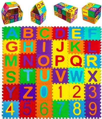 TechBlaze ABC & Numbers Mini Foam Puzzles Mat for kids Learning, Fun Activity & Building Blocks Thickest(36 Pieces)