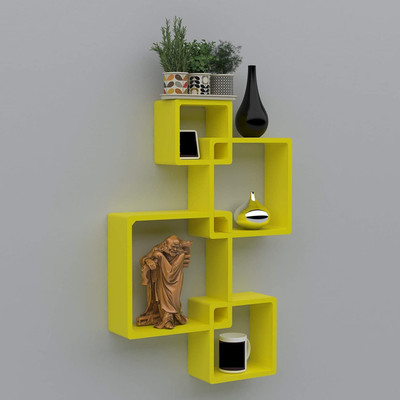 Umar Enterprises Wall shelf Intersecting shelves set of 4 Shelves MDF Living room & Bedroom shelf MDF (Medium Density Fiber) Wall Shelf(Number of Shelves - 4, Yellow)
