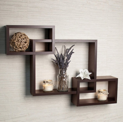 TFS Wall Mount Intersecting Wall Shelves Set of 3 Display Unit MDF (Medium Density Fiber) Wall Shelf(Number of Shelves - 3, Brown)