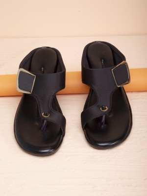 SNEAKERSVILLA New Comfortable & Trendy Flat Sandals For Women's And Girl's Women Black Flats