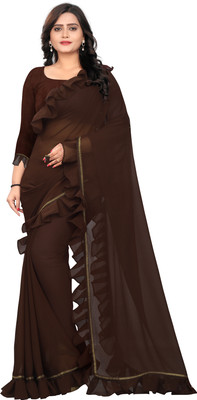 AAENA Applique Bollywood Georgette Saree(Brown)