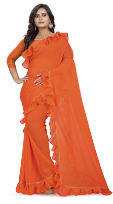 AAENA Applique Bollywood Georgette Saree(Orange)