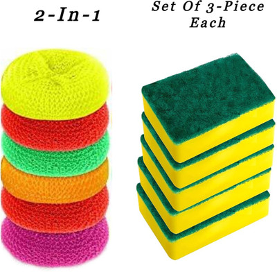 STT Plastic Scrubber & Scrub Pad with Sponge 2 in 1 Scrub Pad(Regular, Pack of 6)