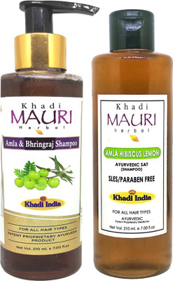 Khadi Mauri Amla Bhringraj & Amla Hibiscus Lemon Shampoo - Pack Of 2(420 ml)