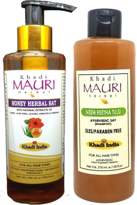 Khadi Mauri Honey & Neem Reetha Tulsi Shampoo - Pack Of 2(420 ml)