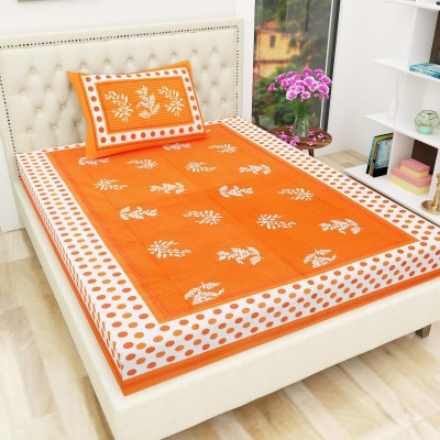 UNIBLISS 104 TC Cotton Single Printed Flat Bedsheet(Pack of 1, Orange)
