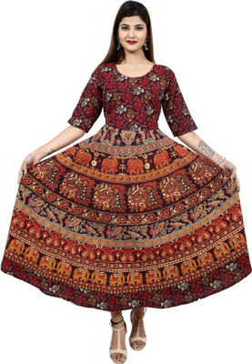 DHRUVI Women Fit and Flare Multicolor Midi/Calf Length Dress