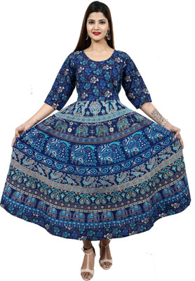 DHRUVI Women Fit and Flare Multicolor Midi/Calf Length Dress