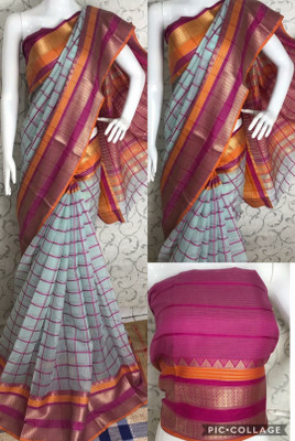 keshvi fashion Woven Kota Doria Cotton Blend Saree(Blue)