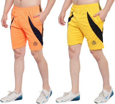 Zonecart Solid Men Orange, Yellow Running Shorts
