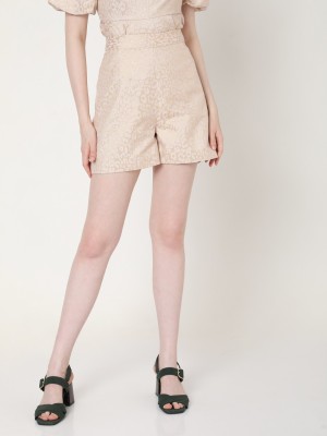 VERO MODA Self Design Women Beige Basic Shorts