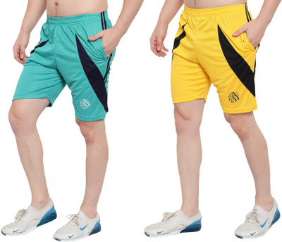 Zonecart Solid Men Green, Yellow Running Shorts