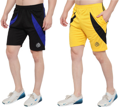Zonecart Solid Men Black, Yellow Running Shorts