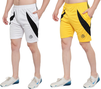 Zonecart Solid Men White, Yellow Running Shorts