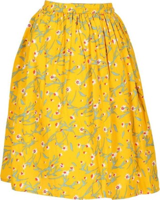 Reem Jheem Floral Print Girls Flared Yellow Skirt