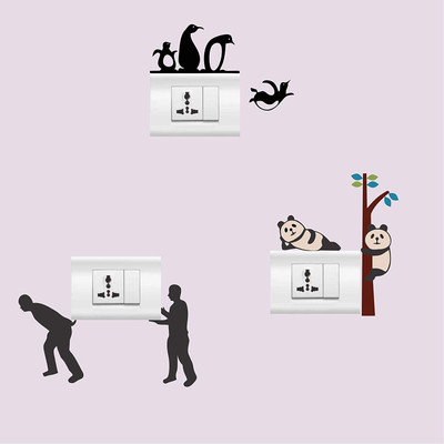 Asmi Collections 30 cm Funny Panda, Penguin Wall Stickers for Light Switches Self Adhesive Sticker(Pack of 1)