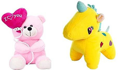 Gking Soft Cute Yellow Unicorn & Balloon Teddy Bear Combo Pack of-2  - 25 cm(Multicolor)