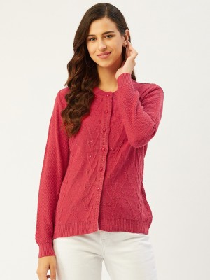 Rivza Woven Round Neck Casual Women Pink Sweater