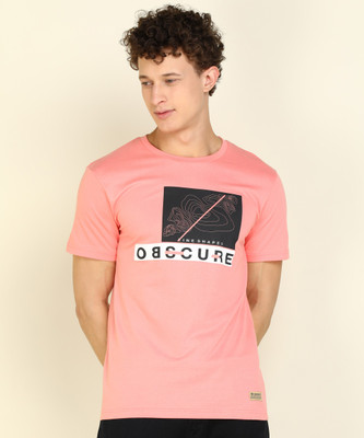 Peter England University Printed Men Round Neck Pink T-Shirt