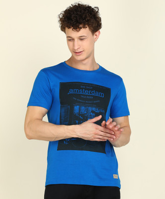 Peter England University Printed Men Round Neck Blue T-Shirt
