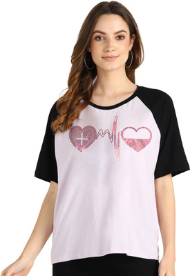 SHASHVI Printed Women Round Neck Purple T-Shirt