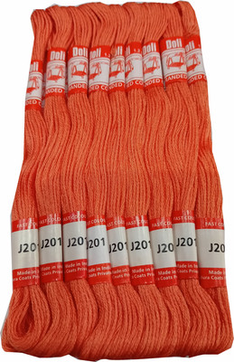 Abn Traders Doli Thread Skeins/ Long Stitched Embroidery Stranded Cotton J201, Orange Thread(90 m Pack of25)