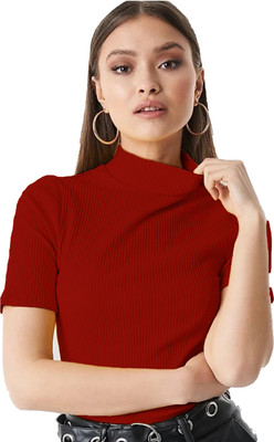 Nalax Designs Casual Self Design Women Maroon Top