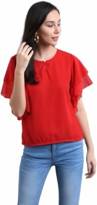 FESON Casual Self Design Women Red Top