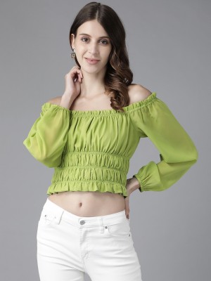 KASSUALLY Casual Solid Women Green Top
