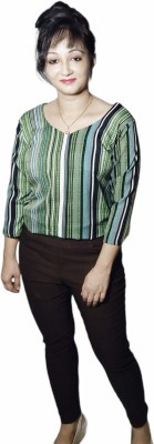 The Krishna Collection Casual Striped Women Green Top