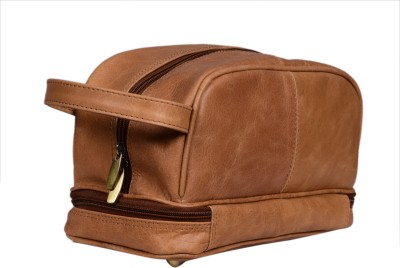 Cirk Tan Brown Leather Toiletry Kit Bag Travel Toiletry Kit(Tan)