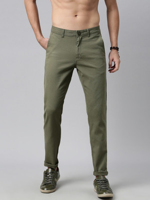 Roadster Regular Fit Men Dark Green Trousers