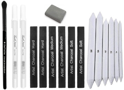 Definite Art White Paper Stump/Art Blender/Tortillons to Smudge or Blend Charcoal, Crayon & Graphite; 2 X White Pen 0.8mm Nib for reflection and highlighting effec; 6 X Compressed Charcoal Sticks; One Kneadable Eraser and 1 X Smudger Blender Brush for Charcoal and Pastel Pencils Definite Art White Paper Stump/Art Blender/Tortillons to Smudge or Blend Charcoal, Crayon & Graphite; 2 X White Pen 0.8mm Nib for reflection and highlighting effec; 6 X Compressed Charcoal Sticks; One Kneadable Eraser and 1 X Smudger Blender Brush for Charcoal and Pastel Pencils
