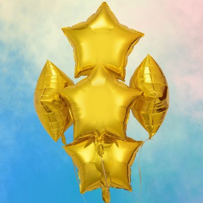 pixelfox Solid 5pcs Star Foil (Golden) (18 Inches) For Birthday Party Decoration (SKU-Star2) Balloon(Gold, Pack of 5)