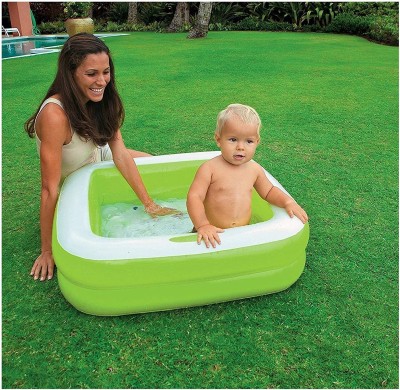 Crevice Summer Special 3 feet Rectangular Inflatable Kid Swimming Pool with Air Pump, Bath tub, Water Pool for Kids(Green, White)