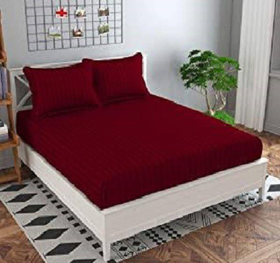 Laying Style 160 TC Satin King Printed Fitted (Elastic) Bedsheet(Pack of 1, Soft Glace Cotton Floral King Size Elastic Fitted Bedsheet with 2 Pillow Covers 72x78x8 Inch, Best Suitable for 4-8 inch Mattress Set of 3-Design-7)