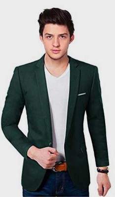 HIGHEK Solid Single Breasted Casual Men Blazer(Green)