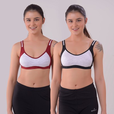 DRAXSTAR TRENDS AF-3007 SP Women Sports Non Padded Bra(Black, Maroon)