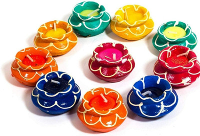 DAKSH HANDICRAFT Terrocota Handi Diya with wax- Pack of 10 - Handmade- For Decoration and Gifting Candle(Multicolor, Pack of 10)