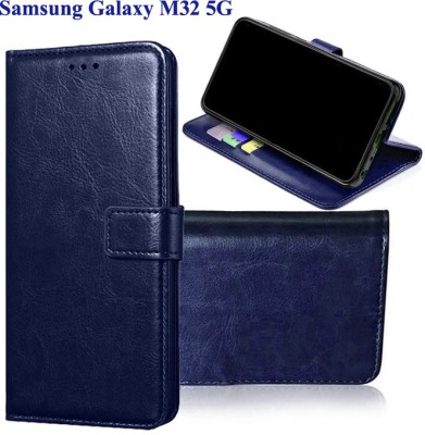 Manobal Flip Cover for Samsung Galaxy M32 5G(Blue, Camera Bump Protector, Pack of: 1)