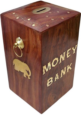 Yuvaansh creations Money Bank Decorative Showpiece  -  15.5 cm(Wood, Brown)