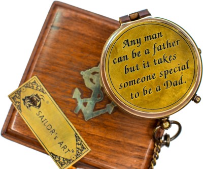 SAILOR's ART Nautical Navy Camping Brass With Beautiful Father/Dad Quote Chain & Wooden Case Compass(Gold, Brown)