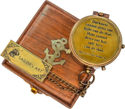 SAILOR's ART Camping Brass Nautical Navy With Beautiful Quote Engraved Chain & Wooden Case Compass(Gold, Brown)